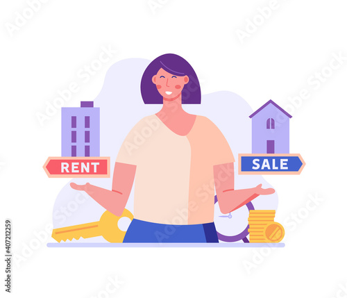 Sale or Rent. People Renting Apartment with Online Service. Users Looking for Apartment for Rent Online. Concept of Rent Real Estate, Home for Rent. Vector illustration for Web Design, Landing Page
