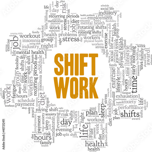 Shift work vector illustration word cloud isolated on a white background.