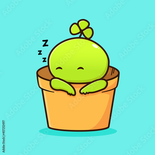 cute seeds that fall asleep in the pot, cute baby sprout vector design, baby plant ,cute plant flat illustration desig vector