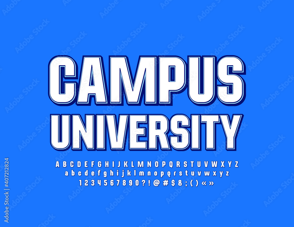 Vector education logo Campus University. Trendy style Font. Youth Alphabet Letters and Numbers set