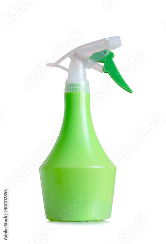 Obraz na płótnie Green plastic spray gun on white background w salonie
