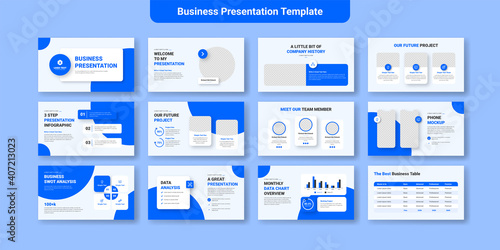 Creative business powerpoint presentation slides template design. Use for modern keynote presentation background, brochure design, website slider, landing page, annual report, company profile.