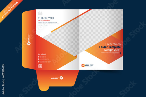Presentation folder template design, Folder design, cover for catalog, brochures,	