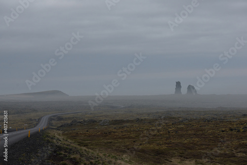 Road through dramatic landscape of Iceland