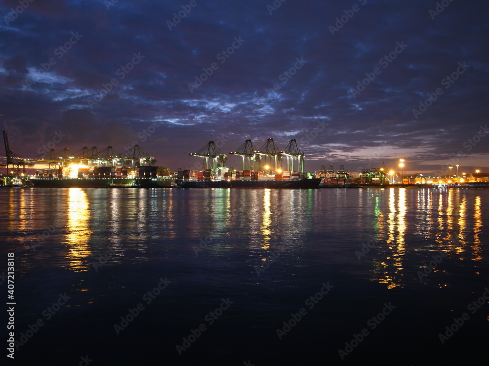 night view of the port, Singapore night view of the port, Singapore