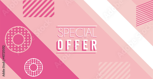special offer lettering in pink memphis background