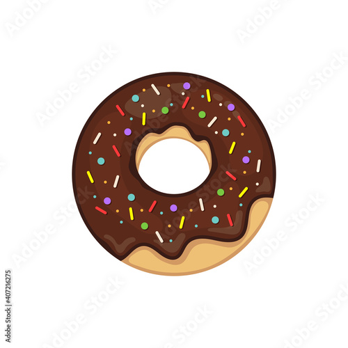Donut isolated on white. Cute, chocolate donuts with multi-colored powder.
