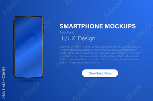Vector illustration of a smartphone isolated on blue gradient background. Realistic illustration of a cell phone.