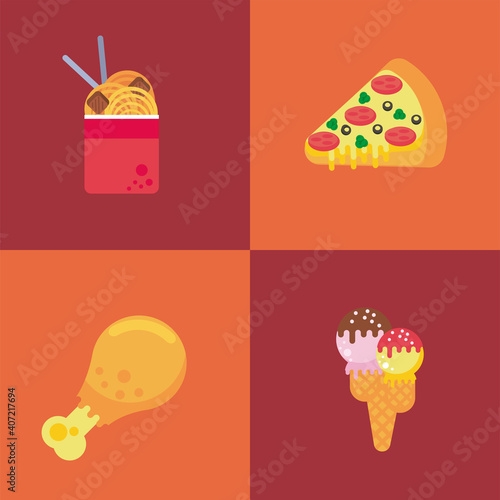 bundle of four street fast food set icons © Jemastock