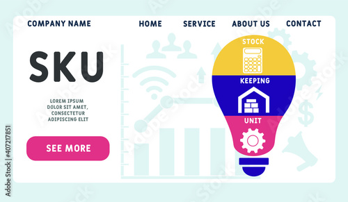 Vector website design template . SKU - Stock Keeping Unit  acronym. business concept background. illustration for website banner, marketing materials, business presentation, online advertising.