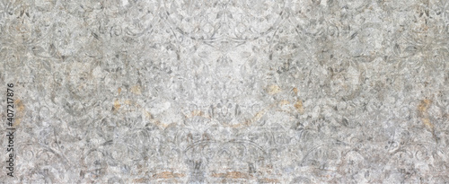 Old white gray grey rusty vintage worn shabby elegant floral leaves flower pa...