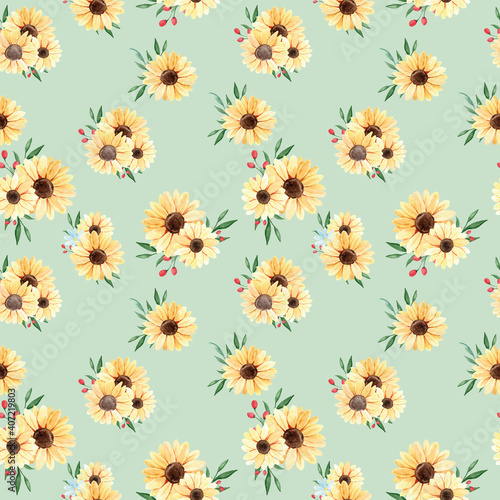 seamless pattern with watercolor sunflowers © Olga