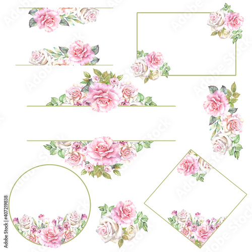 set of banners with watercolor flowers