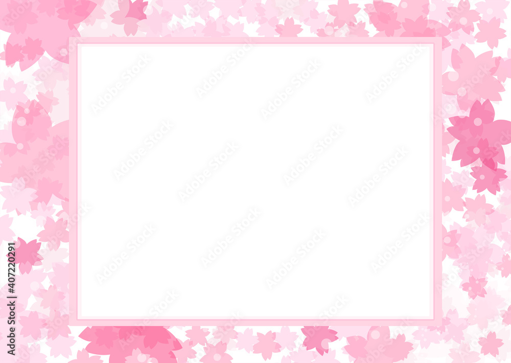 華やかな桜の四角フレーム02（白背景）