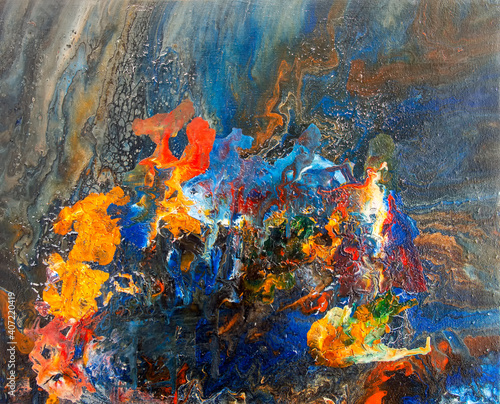 Fototapeta Naklejka Na Ścianę i Meble -  Beautiful abstract background. Pouring acrylic paint on canvas.