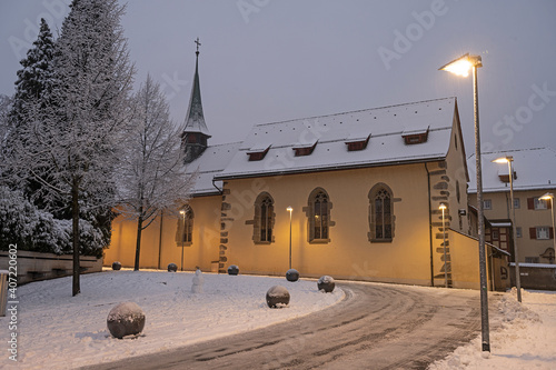 Kirche des Kapuzinerklosters Wesemlin, im Winter,  Luzern, Schweiz photo