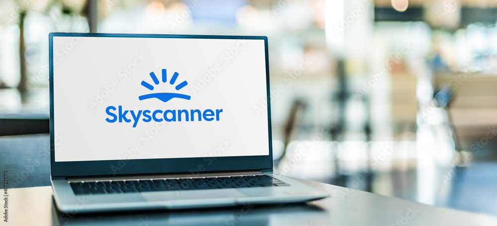Laptop Computer Displaying Logo Of Skyscanner Stock Photo Adobe Stock
