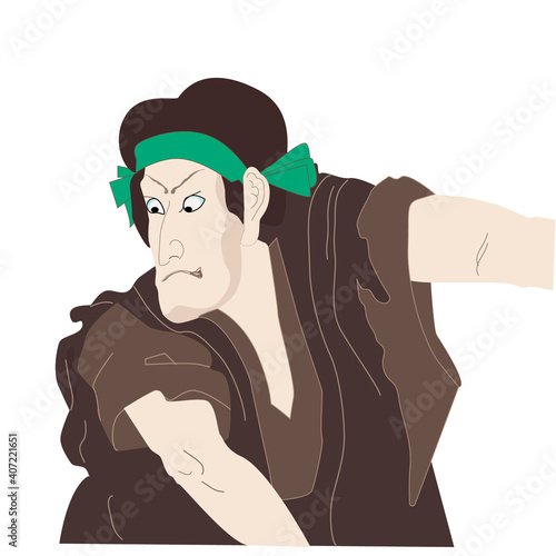 Japan art, ukiyo-e, kabuki man actor character vector illustration. Ukiyo-e style japanese style.