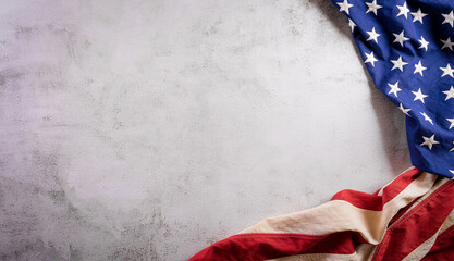 Happy presidents day concept with flag of the United States on old stone background.