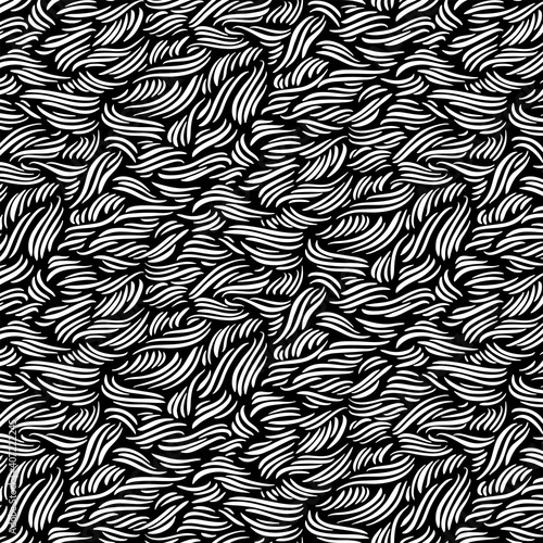 Abstract wavy lines background. Curly hairy stripes seamless vector pattern