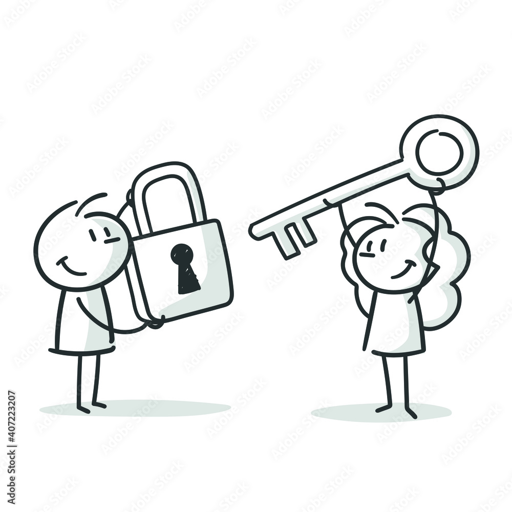 stick figures: key, padlock, match, open, close (no. 60) stick figures: key, padlock, match, open, close (no. 60)
