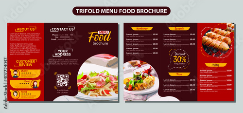 Food Brochure Trifold Red Background List Menu