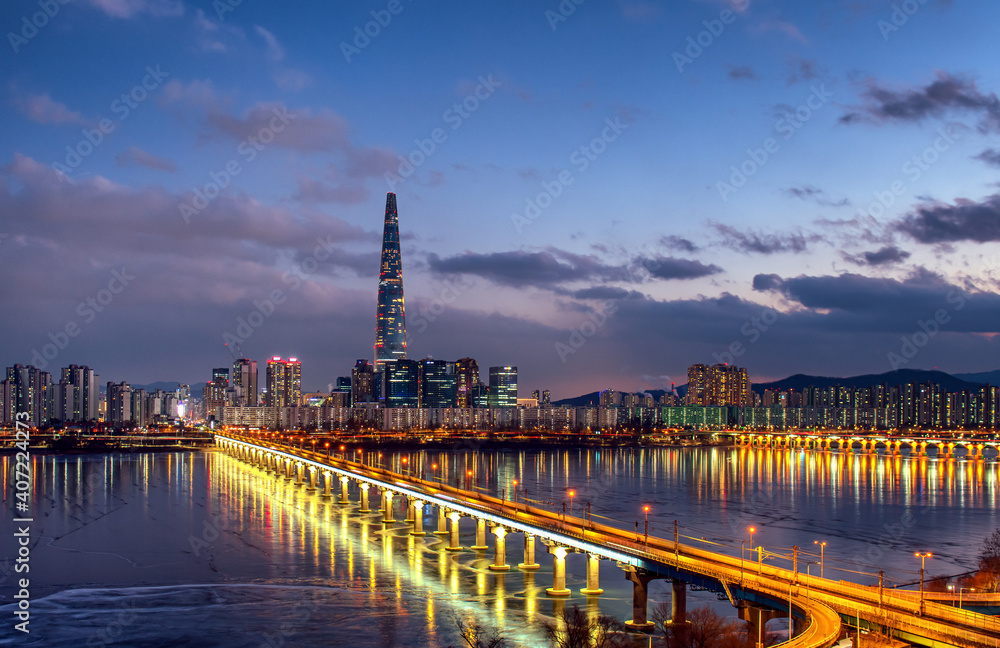 City skyline at night Seoul, South Korea