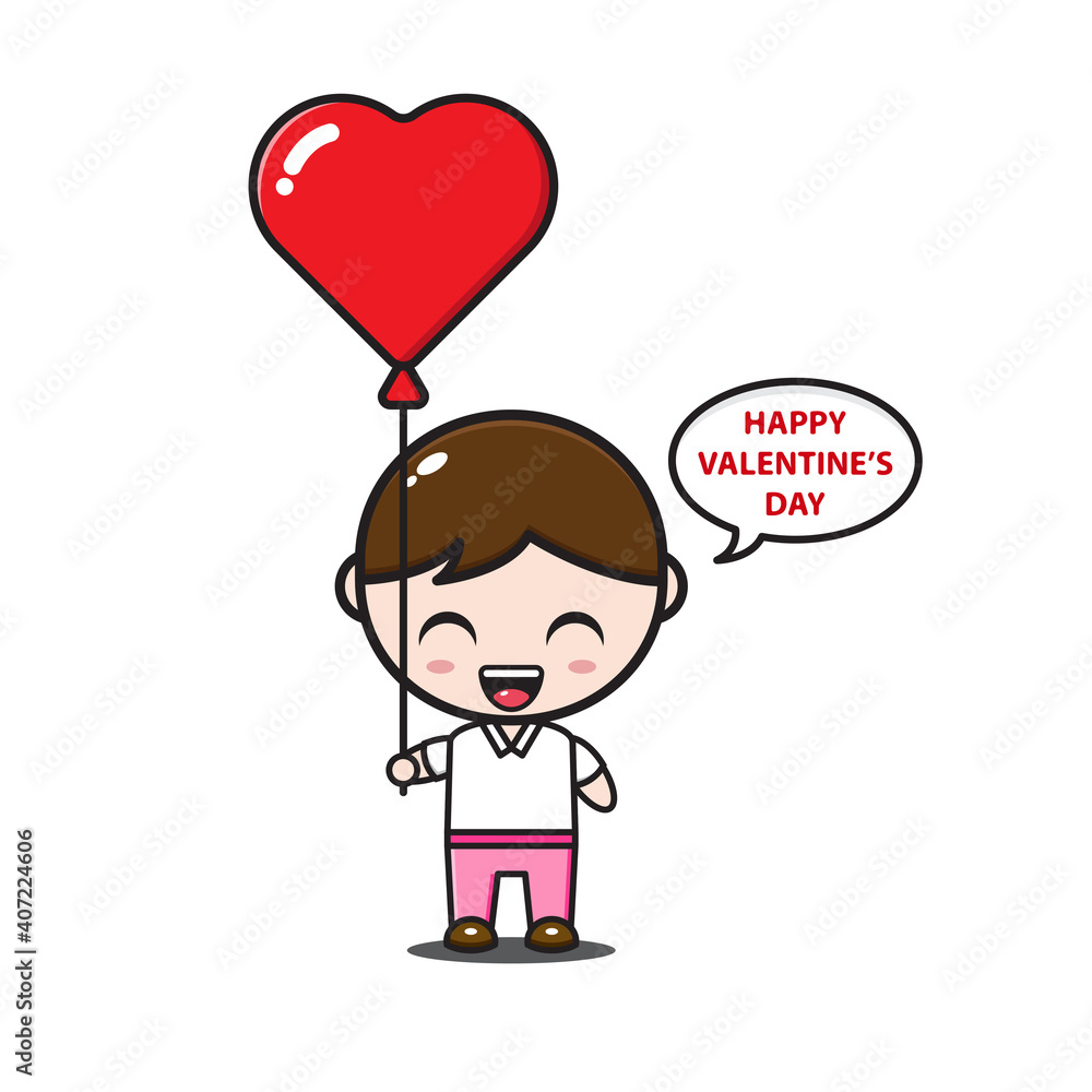 boy holding love balloon and saying happy valentine day boy holding love balloon and saying happy valentine day