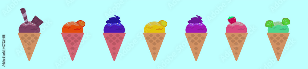 set of snow cone cup cartoon icon design template with various models. vector illustration isolated on blue background