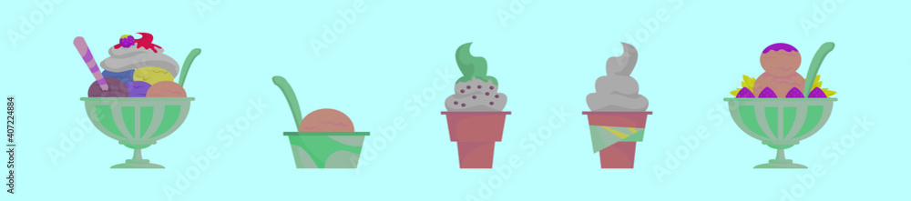 Fototapeta premium set of snow cone cup cartoon icon design template with various models. vector illustration isolated on blue background