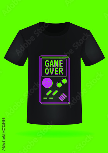 tshirt mockup pattern for vdo gamer streamer, vector illustration rendering, cyberpunk concept design, joystick playing game