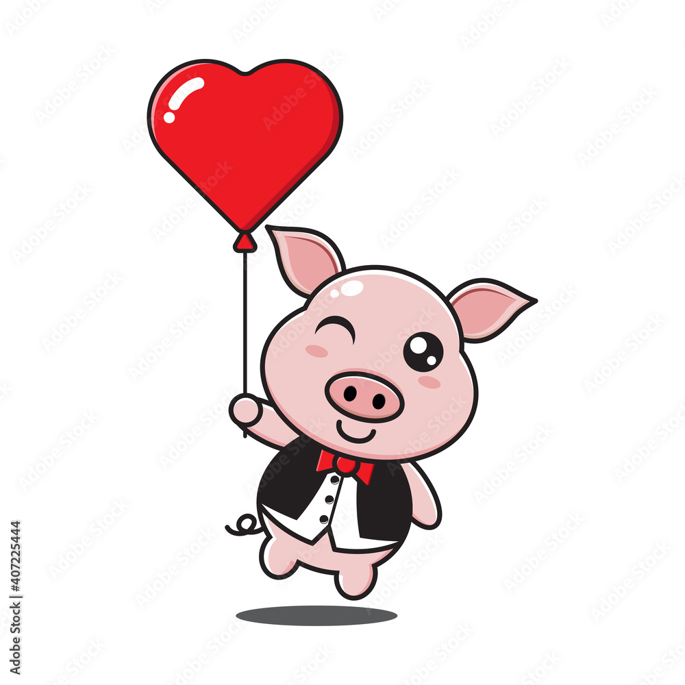 cute pig holding love balloon cute pig holding love balloon