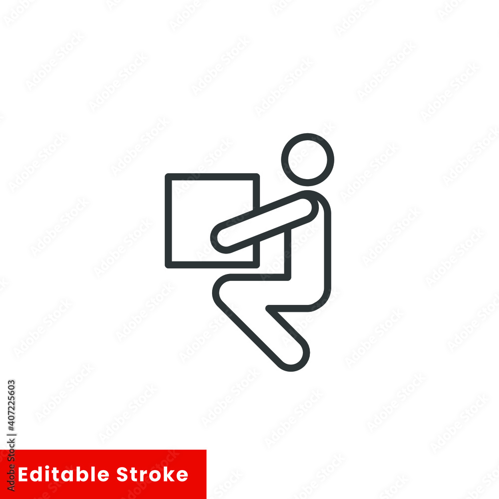 Lifting weights, box, man icon. Simple line style for web template and app. Lift, back, pain, boy, carry, vector illustration design on white background. Editable stroke EPS 10 Lifting weights, box, man icon. Simple line style for web template and app. Lift, back, pain, boy, carry, vector illustration design on white background. Editable stroke EPS 10