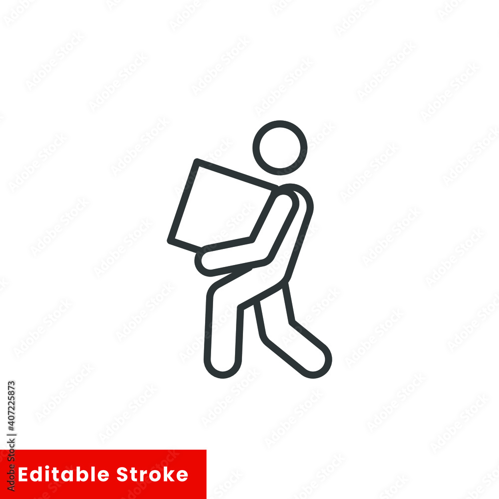Lifting weights, box, man icon. Simple line style for web template and app. Lift, back, pain, boy, carry, vector illustration design on white background. Editable stroke EPS 10 Lifting weights, box, man icon. Simple line style for web template and app. Lift, back, pain, boy, carry, vector illustration design on white background. Editable stroke EPS 10