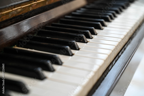 Close-up of black and white piano keys.