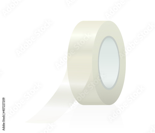 Adhesive tape with unrolled adhesive strip. Isolated vector illustration on white background.
