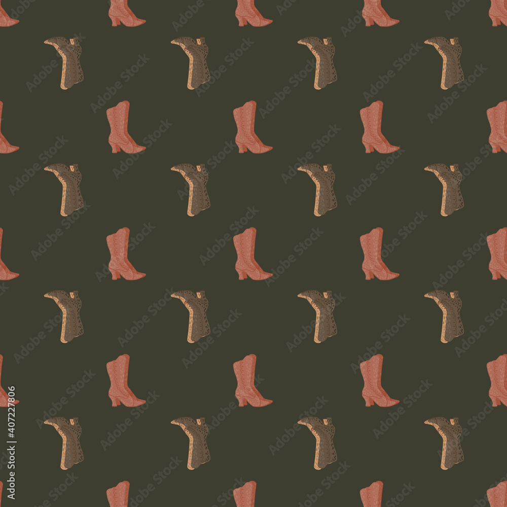 Simple elegance seamless pattern with women doodle boots silhouettes. Brown pale background.