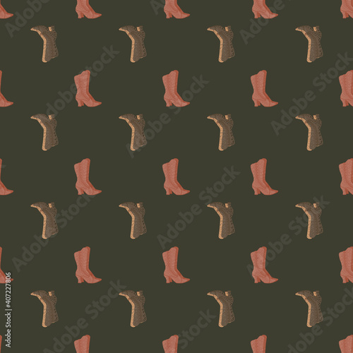 Simple elegance seamless pattern with women doodle boots silhouettes. Brown pale background.