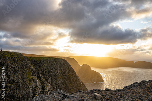 During sunset at the north cape in Norway