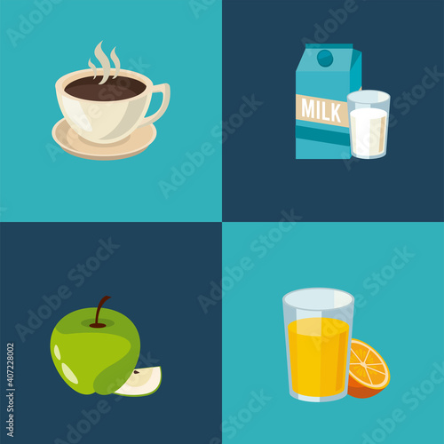bundle of four breakfast ingredients set icons