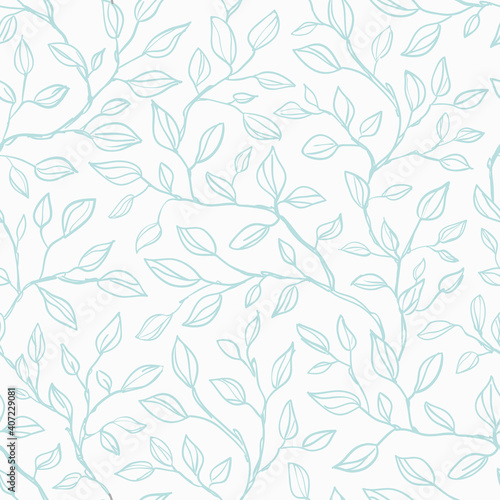 Wallpaper Mural Seamless vector leaves background. Tree branches on white background. Seamless pattern with graphic blue leaves for textile print, page fill, wrapping paper, web design Torontodigital.ca