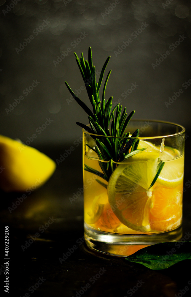 Citrus tonic drink with rosemary. Citrus tonic drink with rosemary.