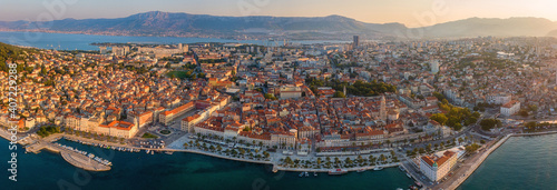 Aerial view of Split with Old City, historic waterfront, scenic panoramic cityscape, outdoor travel background, Dalmatia, Croatia. Famous and second-largest city in the country © larauhryn