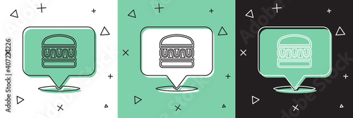 Set Online ordering and burger delivery icon isolated on white and green, black background. Vector.