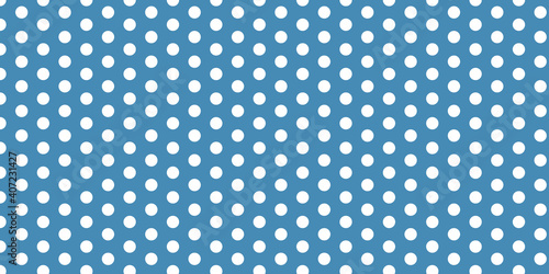 Seamless white polka dots abstract pattern design on blue (Wedgewood) background color. Polka-dots cute design pattern.