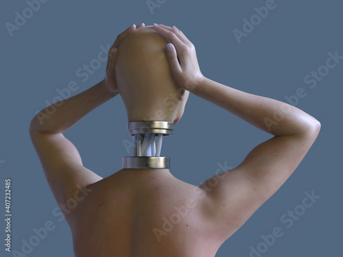 artificial woman separates the head from the torso