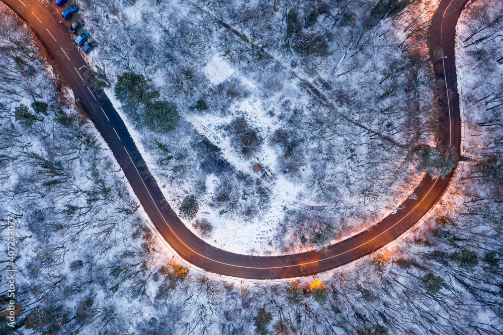 aerial view of curvy road
