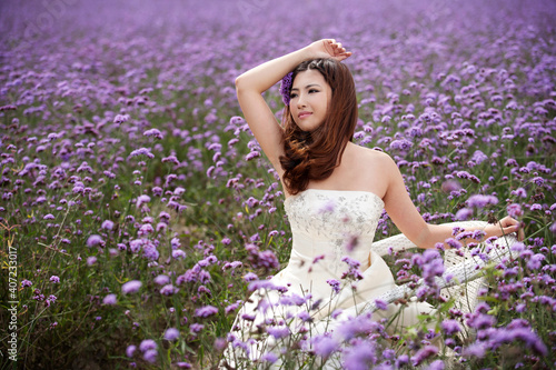 Beautiful bride standing Lavender