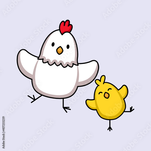 Cute chicks and hen chicken mascot design