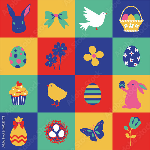 Easter collection of seasonal elements, hand drawn items, vector design, Tapestry	